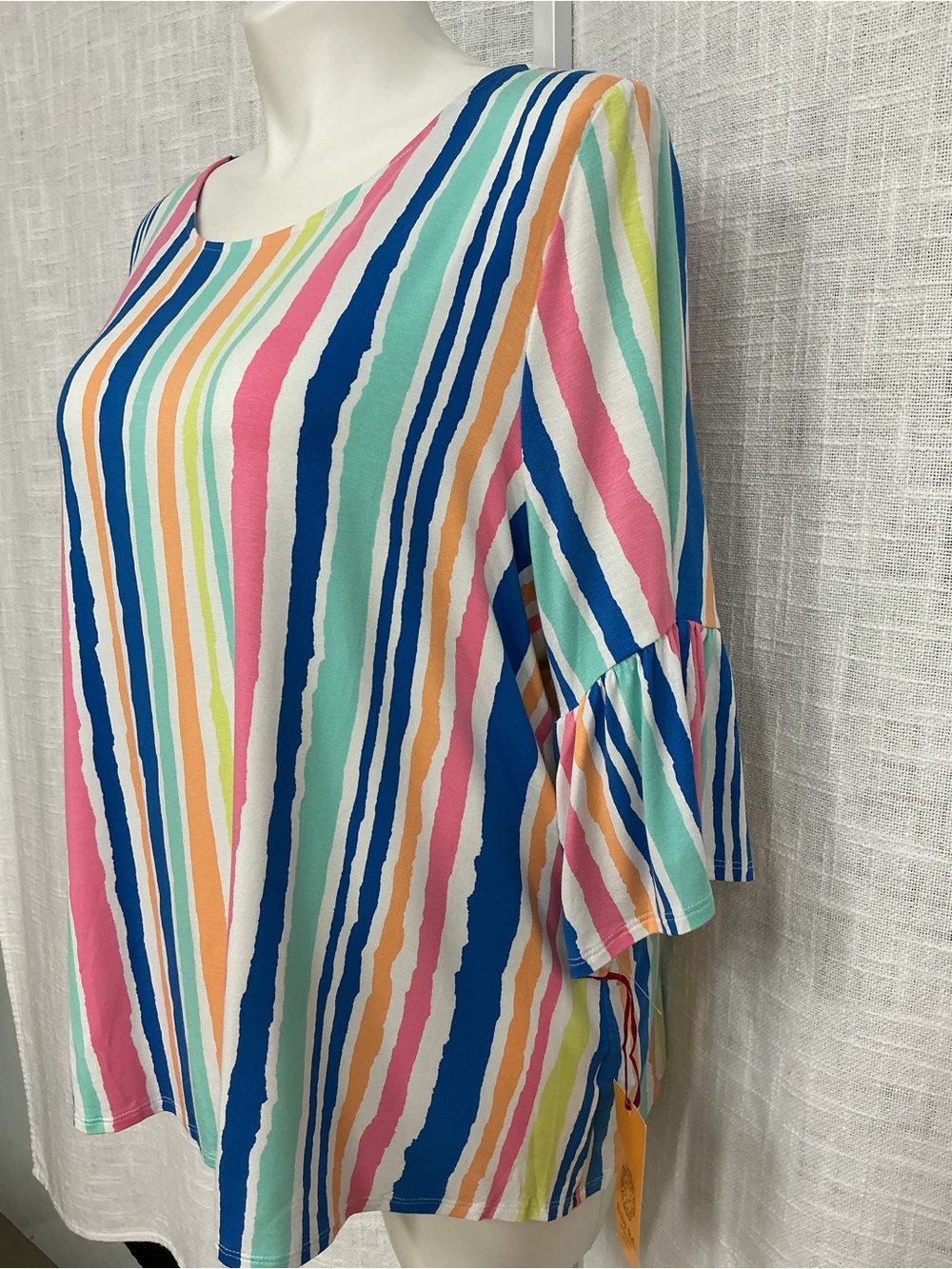 Ruby Rd. Multi-Color Striped Ruffle Sleeve Blouse - Picture 6 of 11